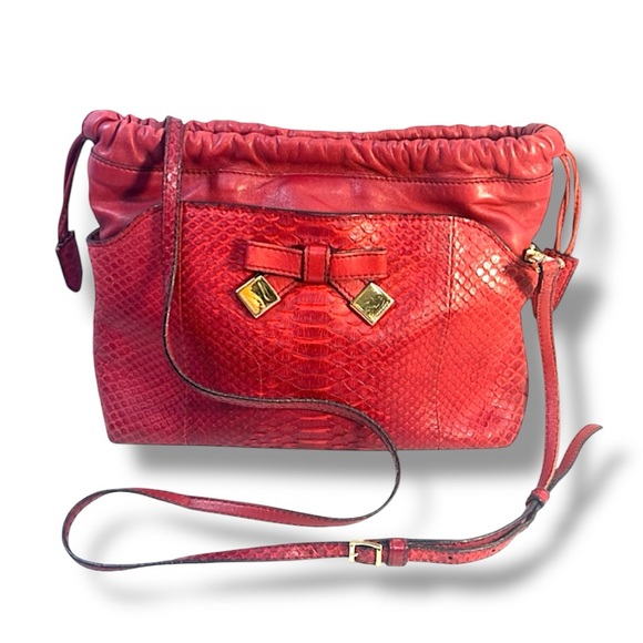 BURBERRY AUTH Luxurious Red Python Leather Shoulder/Clutch/or Crossbody Bag - Picture 7 of 17